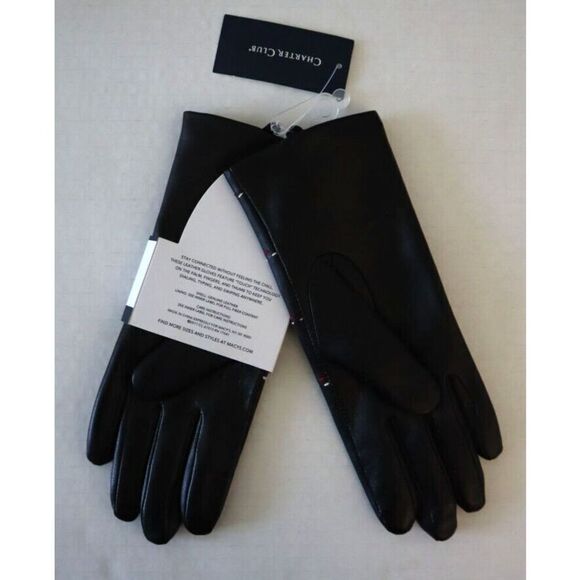 Charter Club 16759 Women's Sz Small Black Plaid Topstitch Leather Gloves - Picture 2 of 7